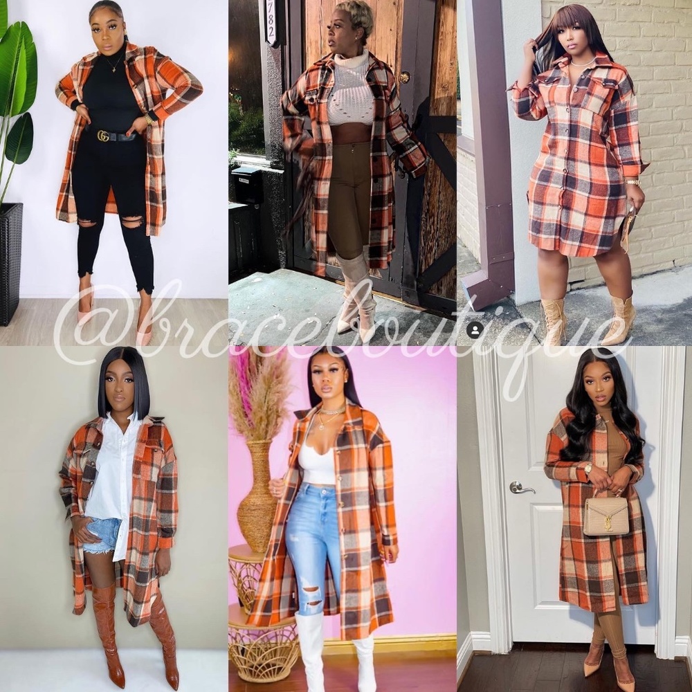 Orange and Brown Plaid Shirt Jacket